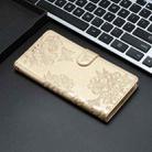 For iPhone 15 Pro Cherry Blossom Butterfly Skin Feel Embossed PU Phone Case(Gold) - 2