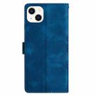 For iPhone 15 Plus Cherry Blossom Butterfly Skin Feel Embossed PU Phone Case(Blue) - 3