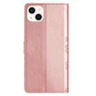 For iPhone 15 Plus Cherry Blossom Butterfly Skin Feel Embossed PU Phone Case(Rose Gold) - 3