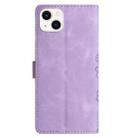 For iPhone 14 Plus Cherry Blossom Butterfly Skin Feel Embossed PU Phone Case(Purple) - 3