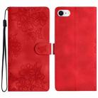 For iPhone SE 2022 / SE 2020 Cherry Blossom Butterfly Skin Feel Embossed PU Phone Case(Red) - 1