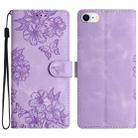 For iPhone SE 2022 / SE 2020 Cherry Blossom Butterfly Skin Feel Embossed PU Phone Case(Purple) - 1