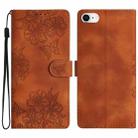 For iPhone SE 2022 / SE 2020 Cherry Blossom Butterfly Skin Feel Embossed PU Phone Case(Brown) - 1