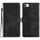 For iPhone SE 2022 / SE 2020 Cherry Blossom Butterfly Skin Feel Embossed PU Phone Case(Black) - 1