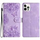 For iPhone 13 Pro Max Cherry Blossom Butterfly Skin Feel Embossed PU Phone Case(Purple) - 1