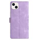 For iPhone 13 mini Cherry Blossom Butterfly Skin Feel Embossed PU Phone Case(Purple) - 3