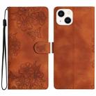 For iPhone 13 mini Cherry Blossom Butterfly Skin Feel Embossed PU Phone Case(Brown) - 1