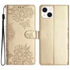 For iPhone 13 mini Cherry Blossom Butterfly Skin Feel Embossed PU Phone Case(Gold) - 1