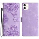 For iPhone 12 mini Cherry Blossom Butterfly Skin Feel Embossed PU Phone Case(Purple) - 1