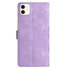 For iPhone 12 mini Cherry Blossom Butterfly Skin Feel Embossed PU Phone Case(Purple) - 3