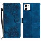 For iPhone 12 mini Cherry Blossom Butterfly Skin Feel Embossed PU Phone Case(Blue) - 1