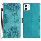 For iPhone 12 mini Cherry Blossom Butterfly Skin Feel Embossed PU Phone Case(Green) - 1