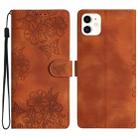 For iPhone 12 mini Cherry Blossom Butterfly Skin Feel Embossed PU Phone Case(Brown) - 1