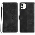 For iPhone 12 mini Cherry Blossom Butterfly Skin Feel Embossed PU Phone Case(Black) - 1