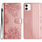 For iPhone 12 mini Cherry Blossom Butterfly Skin Feel Embossed PU Phone Case(Rose Gold) - 1