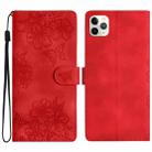 For iPhone 11 Pro Max Cherry Blossom Butterfly Skin Feel Embossed PU Phone Case(Red) - 1