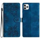 For iPhone 11 Pro Max Cherry Blossom Butterfly Skin Feel Embossed PU Phone Case(Blue) - 1