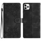 For iPhone 11 Pro Max Cherry Blossom Butterfly Skin Feel Embossed PU Phone Case(Black) - 1