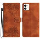 For iPhone 11 Cherry Blossom Butterfly Skin Feel Embossed PU Phone Case(Brown) - 1