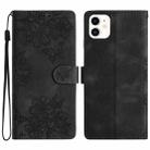 For iPhone 11 Cherry Blossom Butterfly Skin Feel Embossed PU Phone Case(Black) - 1