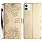 For iPhone 11 Cherry Blossom Butterfly Skin Feel Embossed PU Phone Case(Gold) - 1