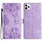 For iPhone 11 Pro Cherry Blossom Butterfly Skin Feel Embossed PU Phone Case(Purple) - 1