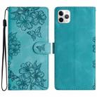 For iPhone 11 Pro Cherry Blossom Butterfly Skin Feel Embossed PU Phone Case(Green) - 1