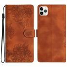 For iPhone 11 Pro Cherry Blossom Butterfly Skin Feel Embossed PU Phone Case(Brown) - 1