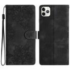 For iPhone 11 Pro Cherry Blossom Butterfly Skin Feel Embossed PU Phone Case(Black) - 1