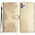 For iPhone 11 Pro Cherry Blossom Butterfly Skin Feel Embossed PU Phone Case(Gold) - 1