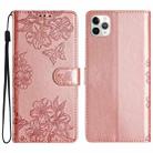 For iPhone 11 Pro Cherry Blossom Butterfly Skin Feel Embossed PU Phone Case(Rose Gold) - 1