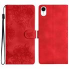 For iPhone XS / X Cherry Blossom Butterfly Skin Feel Embossed PU Phone Case(Red) - 1