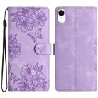 For iPhone XS / X Cherry Blossom Butterfly Skin Feel Embossed PU Phone Case(Purple) - 1