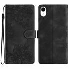 For iPhone XS / X Cherry Blossom Butterfly Skin Feel Embossed PU Phone Case(Black) - 1