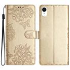 For iPhone XS / X Cherry Blossom Butterfly Skin Feel Embossed PU Phone Case(Gold) - 1