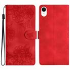 For iPhone XR Cherry Blossom Butterfly Skin Feel Embossed PU Phone Case(Red) - 1