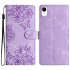 For iPhone XR Cherry Blossom Butterfly Skin Feel Embossed PU Phone Case(Purple) - 1