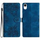 For iPhone XR Cherry Blossom Butterfly Skin Feel Embossed PU Phone Case(Blue) - 1