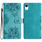 For iPhone XR Cherry Blossom Butterfly Skin Feel Embossed PU Phone Case(Green) - 1