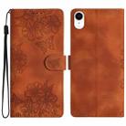 For iPhone XR Cherry Blossom Butterfly Skin Feel Embossed PU Phone Case(Brown) - 1