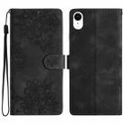 For iPhone XR Cherry Blossom Butterfly Skin Feel Embossed PU Phone Case(Black) - 1