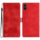 For iPhone XS Max Cherry Blossom Butterfly Skin Feel Embossed PU Phone Case(Red) - 1