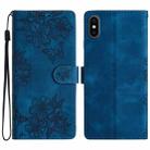 For iPhone XS Max Cherry Blossom Butterfly Skin Feel Embossed PU Phone Case(Blue) - 1