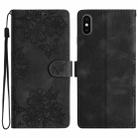 For iPhone XS Max Cherry Blossom Butterfly Skin Feel Embossed PU Phone Case(Black) - 1