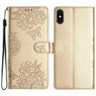 For iPhone XS Max Cherry Blossom Butterfly Skin Feel Embossed PU Phone Case(Gold) - 1