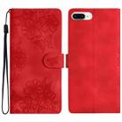 For iPhone 8 Plus / 7 Plus Cherry Blossom Butterfly Skin Feel Embossed PU Phone Case(Red) - 1