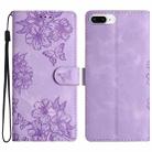 For iPhone 8 Plus / 7 Plus Cherry Blossom Butterfly Skin Feel Embossed PU Phone Case(Purple) - 1