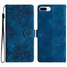 For iPhone 8 Plus / 7 Plus Cherry Blossom Butterfly Skin Feel Embossed PU Phone Case(Blue) - 1