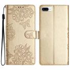 For iPhone 8 Plus / 7 Plus Cherry Blossom Butterfly Skin Feel Embossed PU Phone Case(Gold) - 1