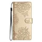 For iPhone 16 Cherry Blossom Butterfly Skin Feel Embossed PU Phone Case(Gold) - 2